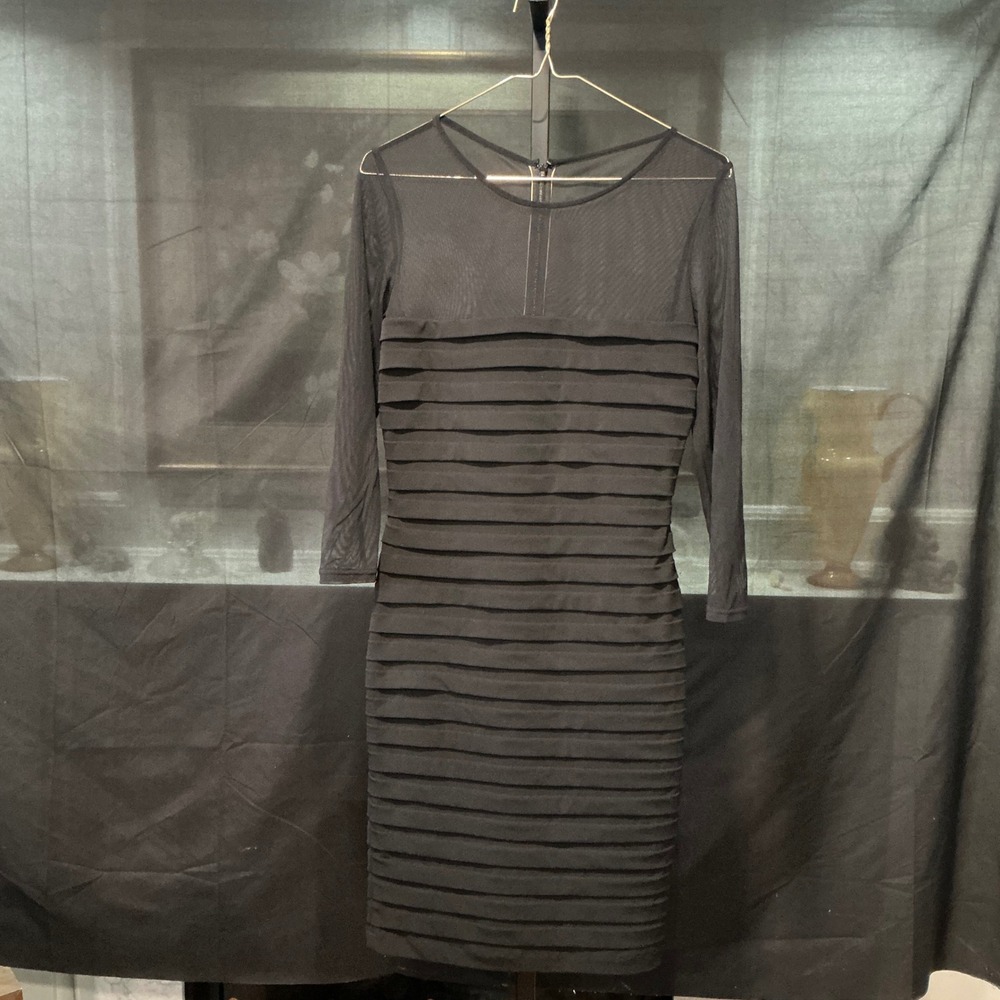 Tadashi Collection Black Sheer Mesh Striped Bodycon Dress XS